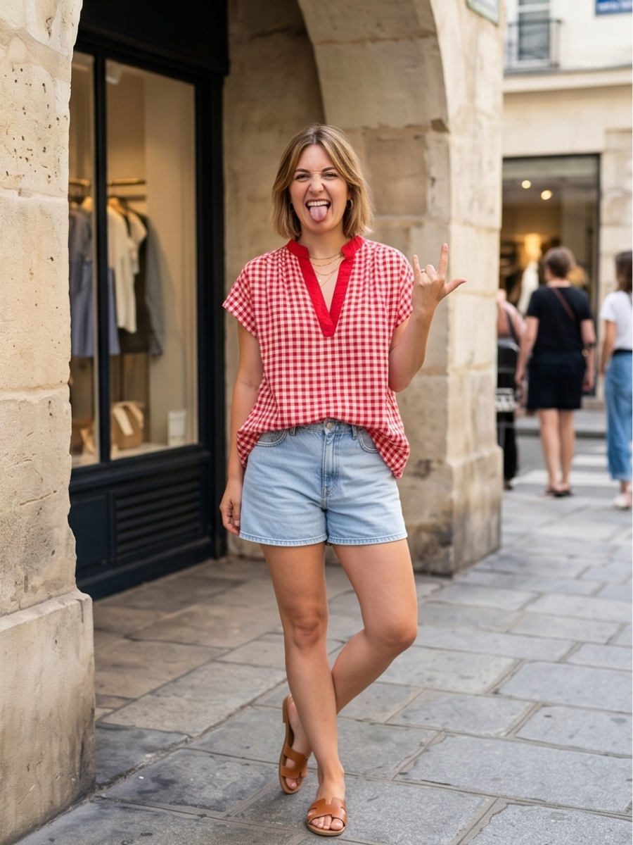Blouse Manon - Carreaux Rouges