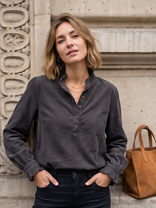 Blouse Olympe - Velours Côtelé Col Volanté