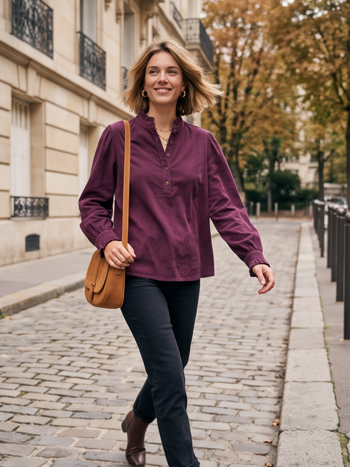 Blouse Olympe - Velours Côtelé Col Volanté