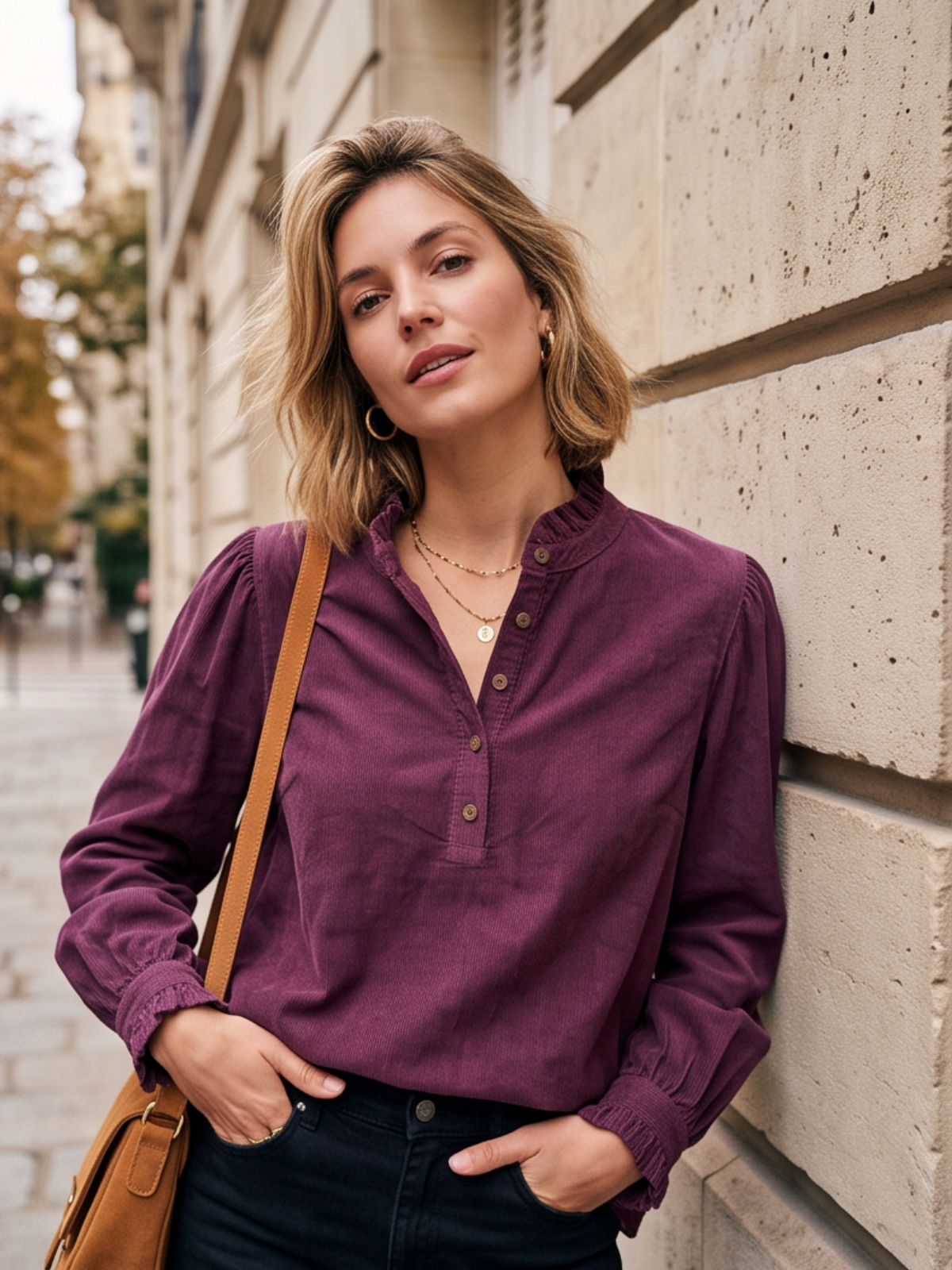 Blouse Olympe - Velours Côtelé Col Volanté