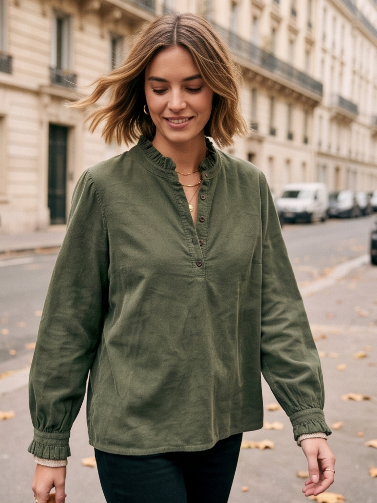 Blouse Olympe - Velours Côtelé Col Volanté