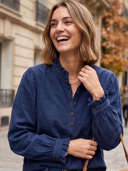 Blouse Olympe - Velours Côtelé Col Volanté