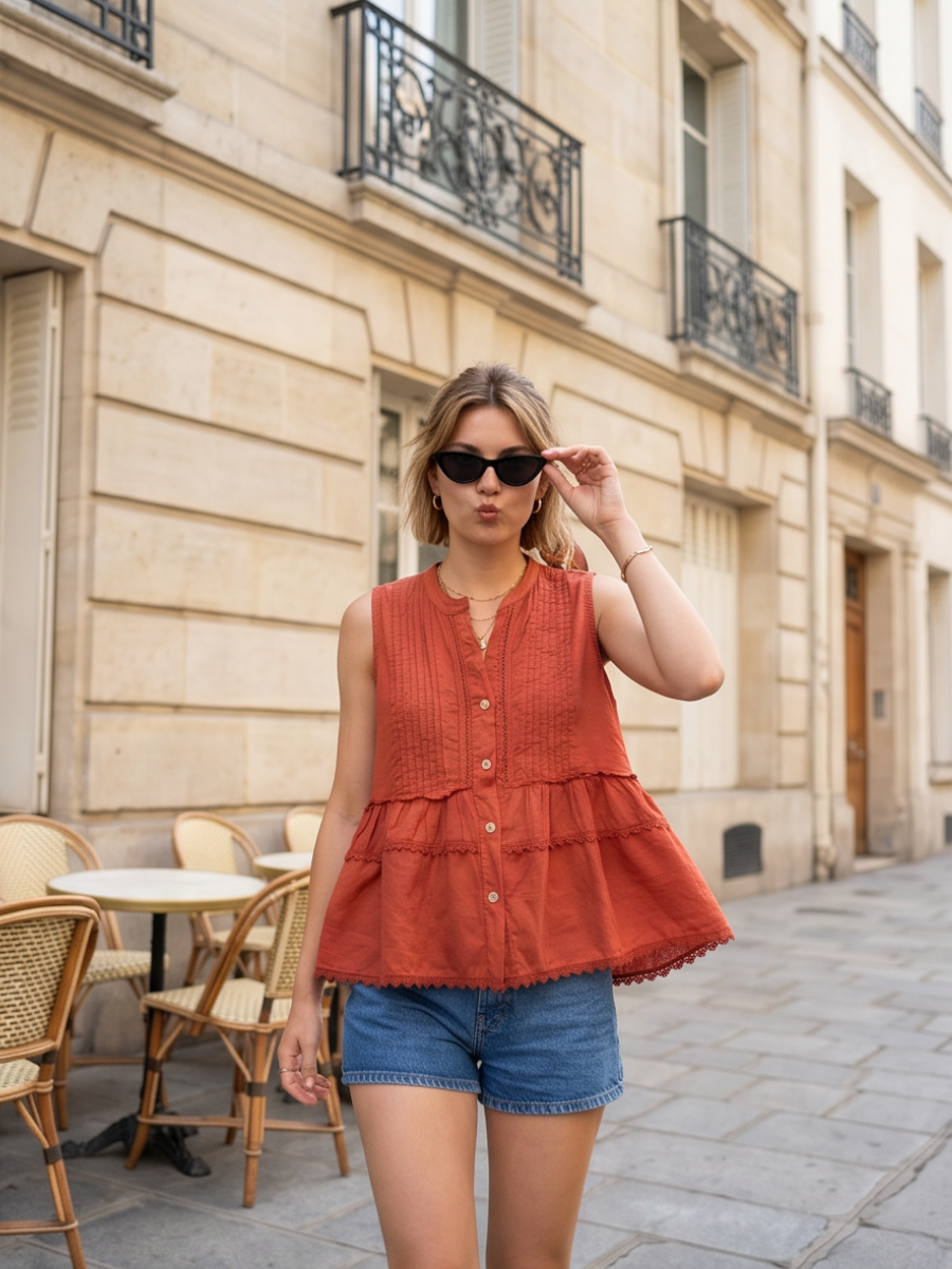 Blouse Pauline - Rouille et blanc