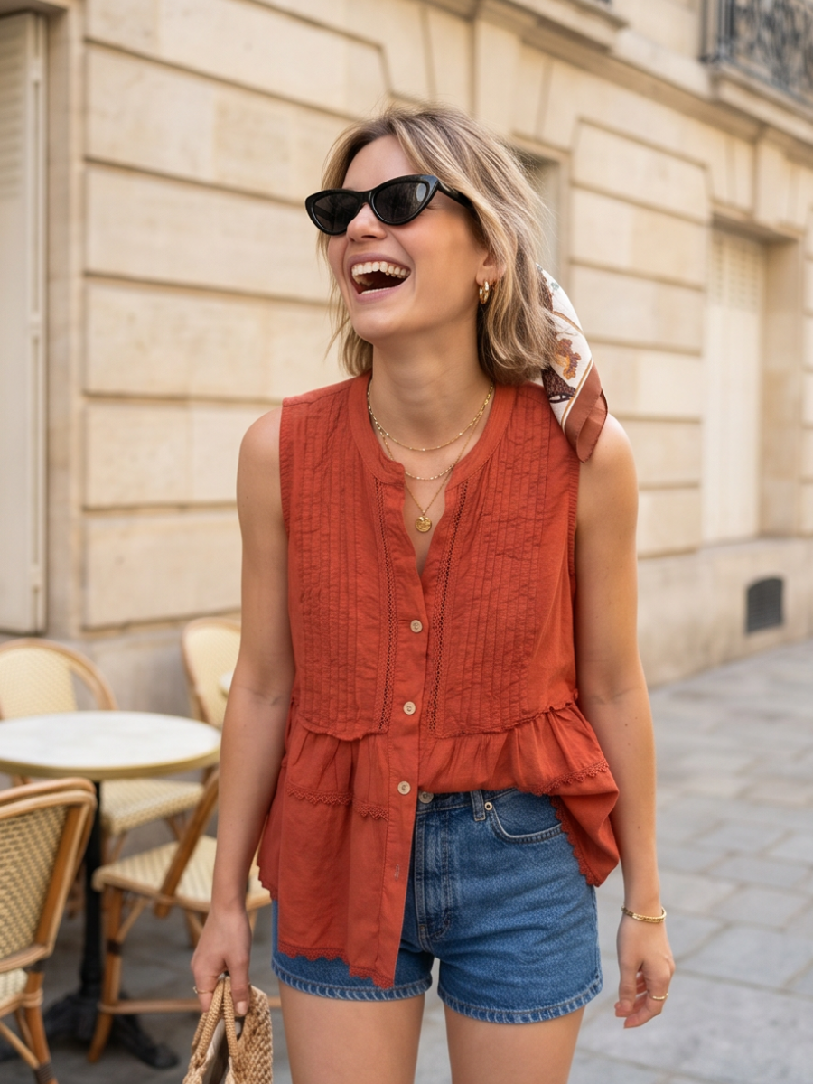 Blouse Pauline - Rouille et blanc