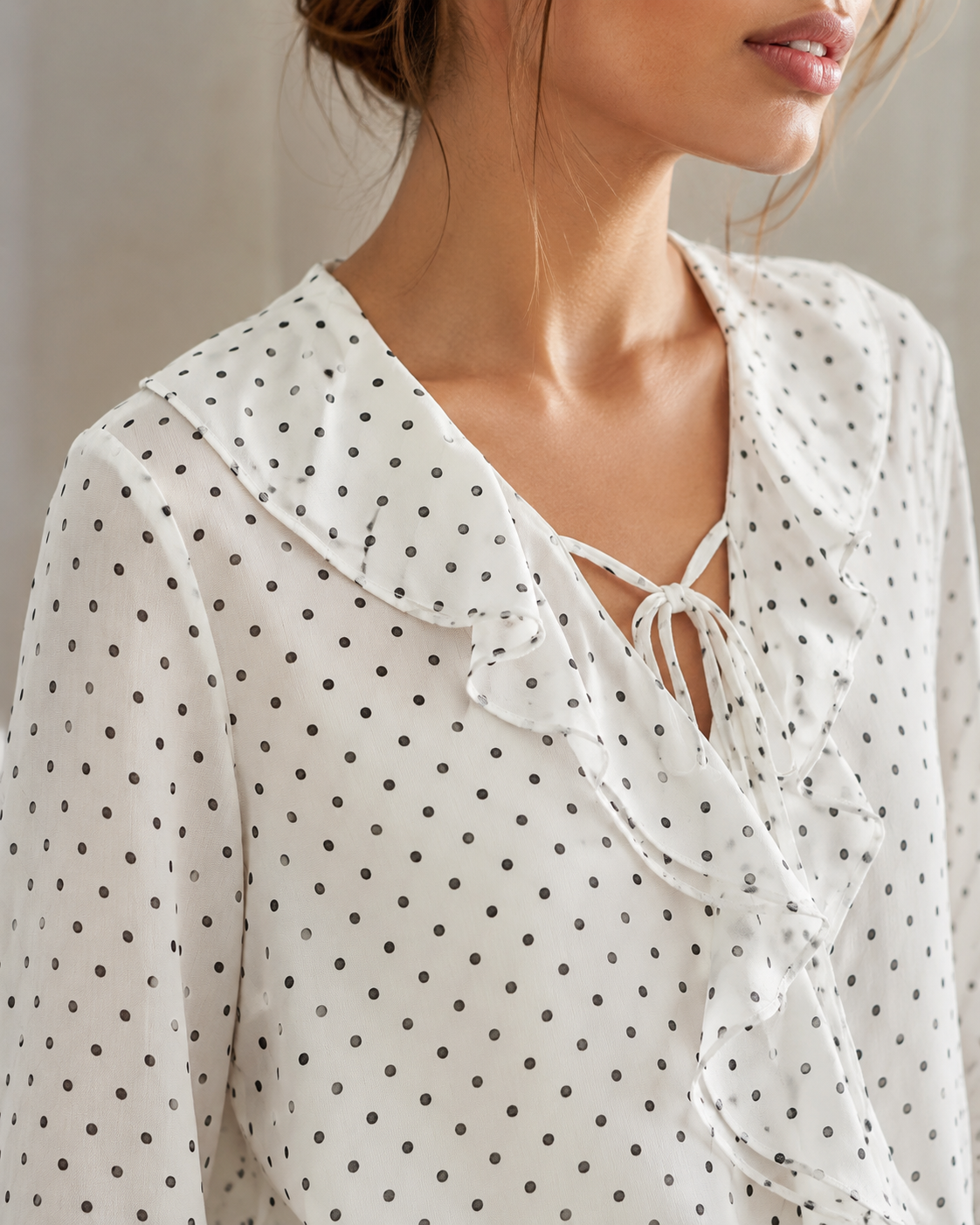 Blouse Pois Col Volanté