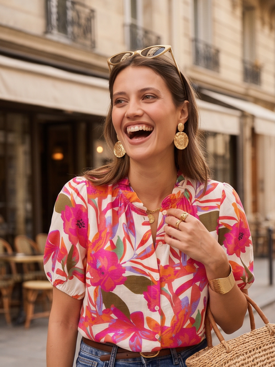 Blouse Romane - Rose Tropicale
