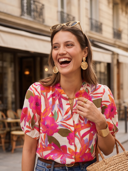 Blouse Romane - Rose Tropicale