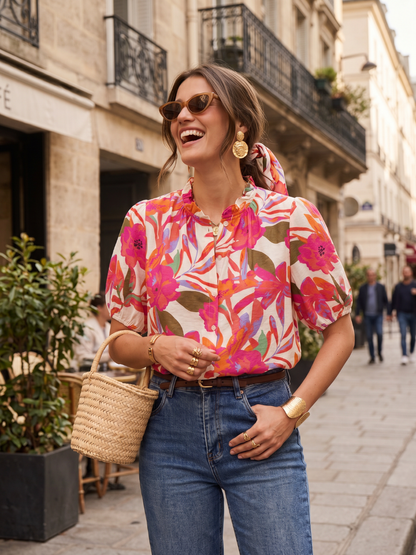 Blouse Romane - Rose Tropicale