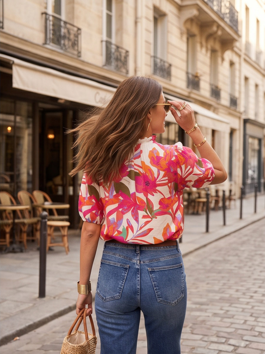 Blouse Romane - Rose Tropicale