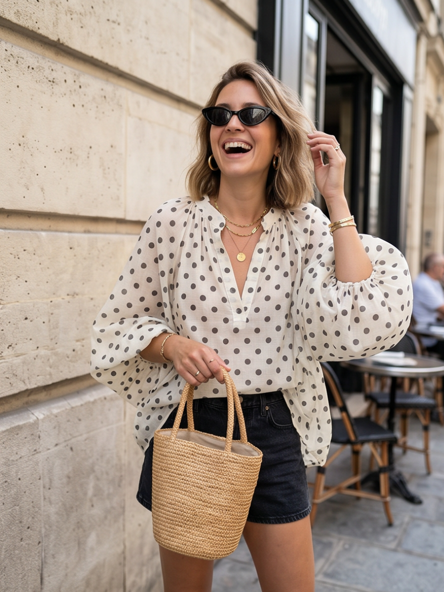 Blouse Sixtine - Manches Papillon à Pois