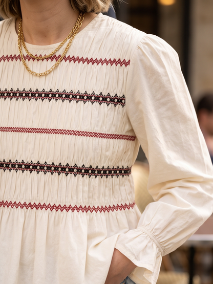 Blouse Aziliz - Coton Brodé Beige