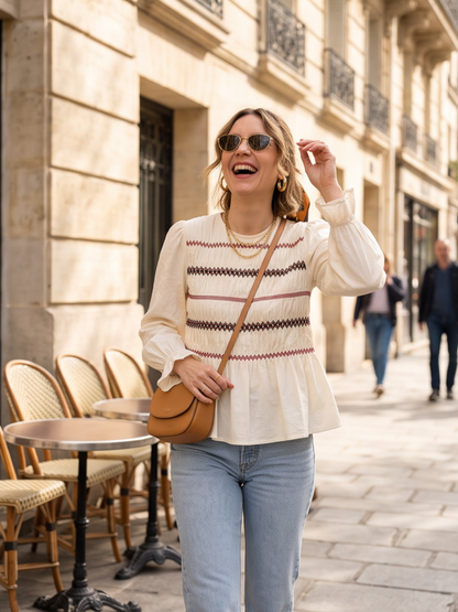 Blouse Aziliz - Coton Brodé Beige