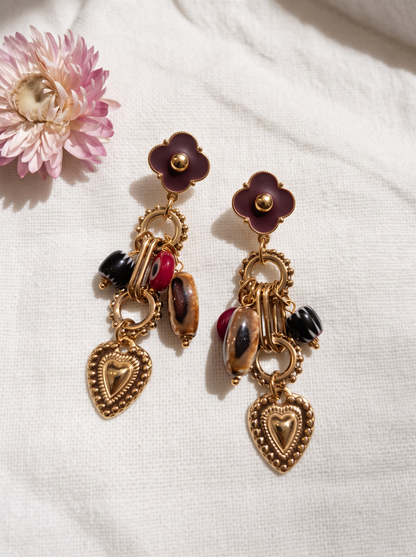 Boucle d'Oreille Talisman Cœur - Choco Doré