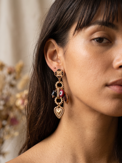 Boucle d'Oreille Talisman Cœur - Choco Doré