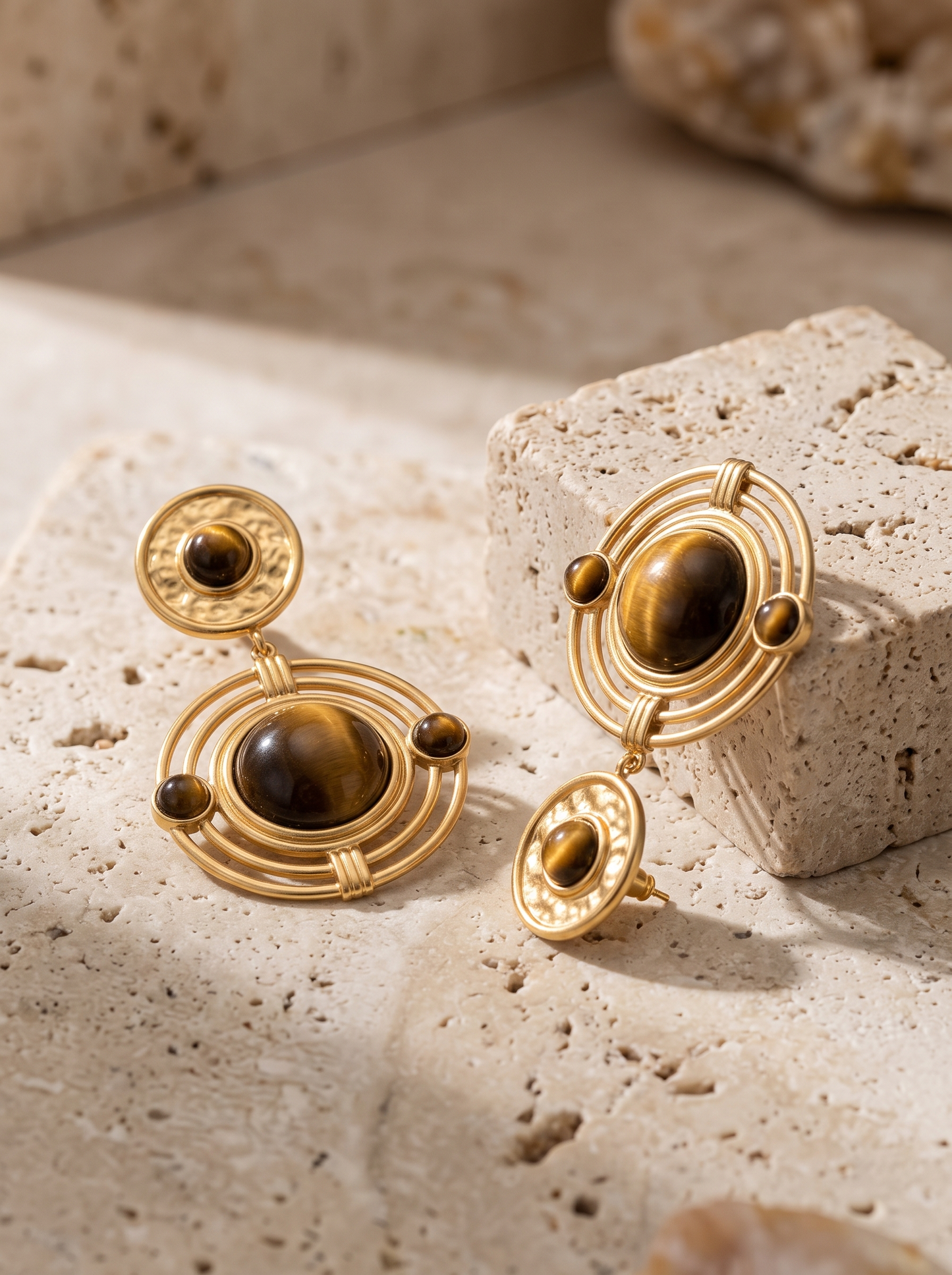 Boucles Perles Géométriques Oeil de Tigre