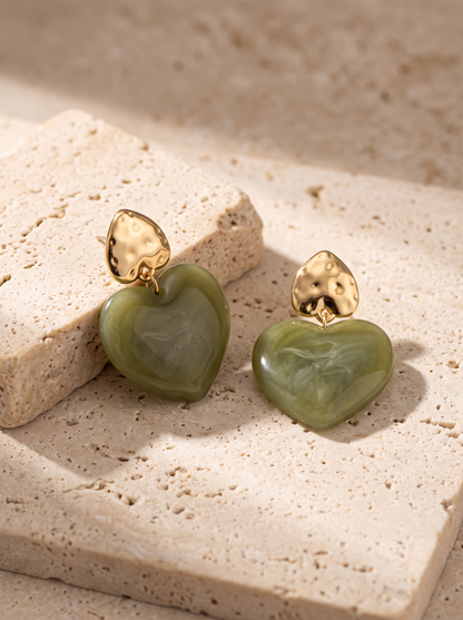Boucles Double Cœur Vert Jade