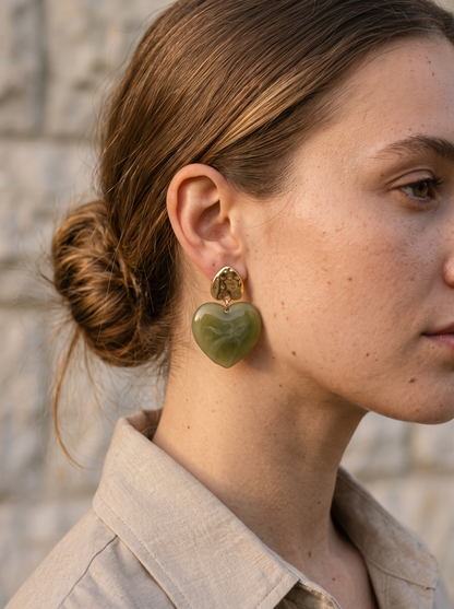 Boucles Double Cœur Vert Jade