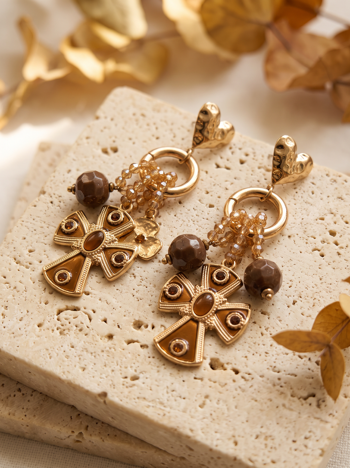 Boucles d'Oreilles Breloque Croix - Doré