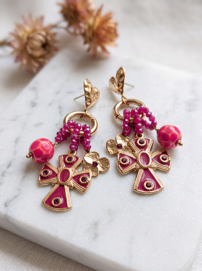 Boucles d'Oreilles Breloque Croix - Doré
