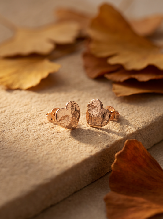 Boucles d'Oreilles Cœur Martelé - Doré