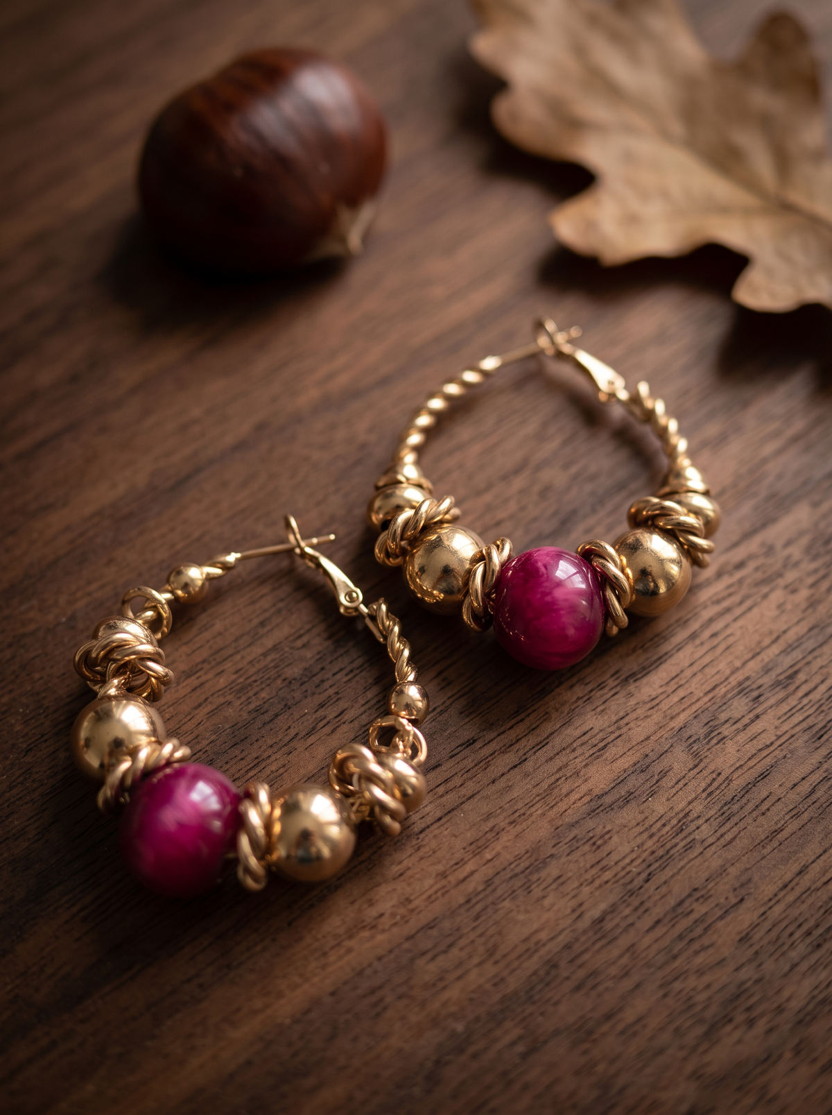 Boucles d'Oreilles Créoles Bille - Bordeaux Doré