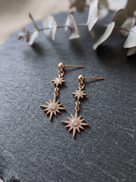Boucles d'Oreilles Étoiles Strass - Doré