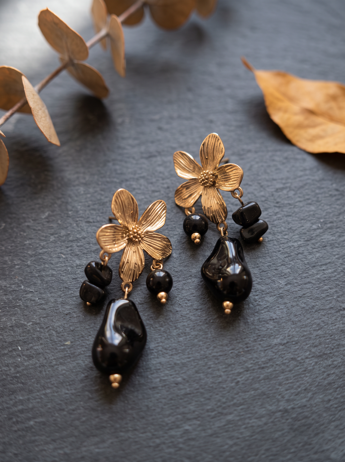 Boucles d'Oreilles Fleurs - Doré