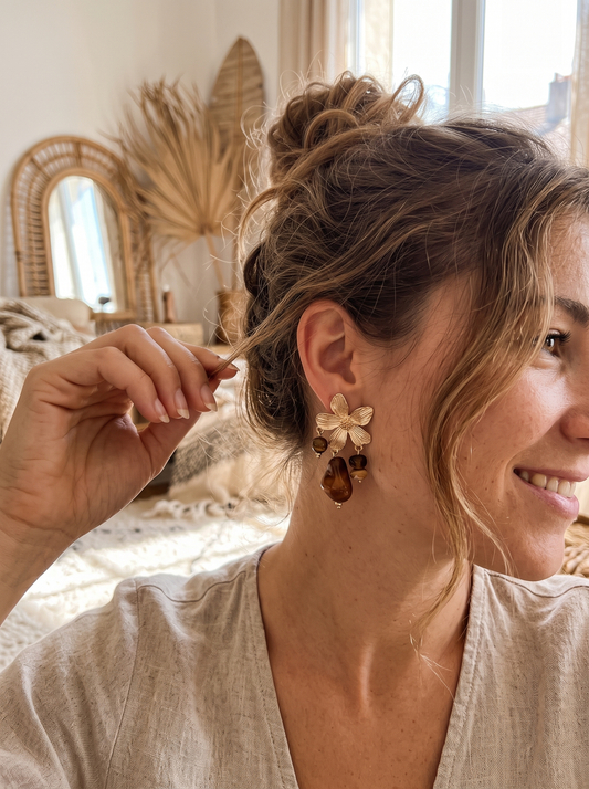 Boucles d'Oreilles Fleurs - Doré