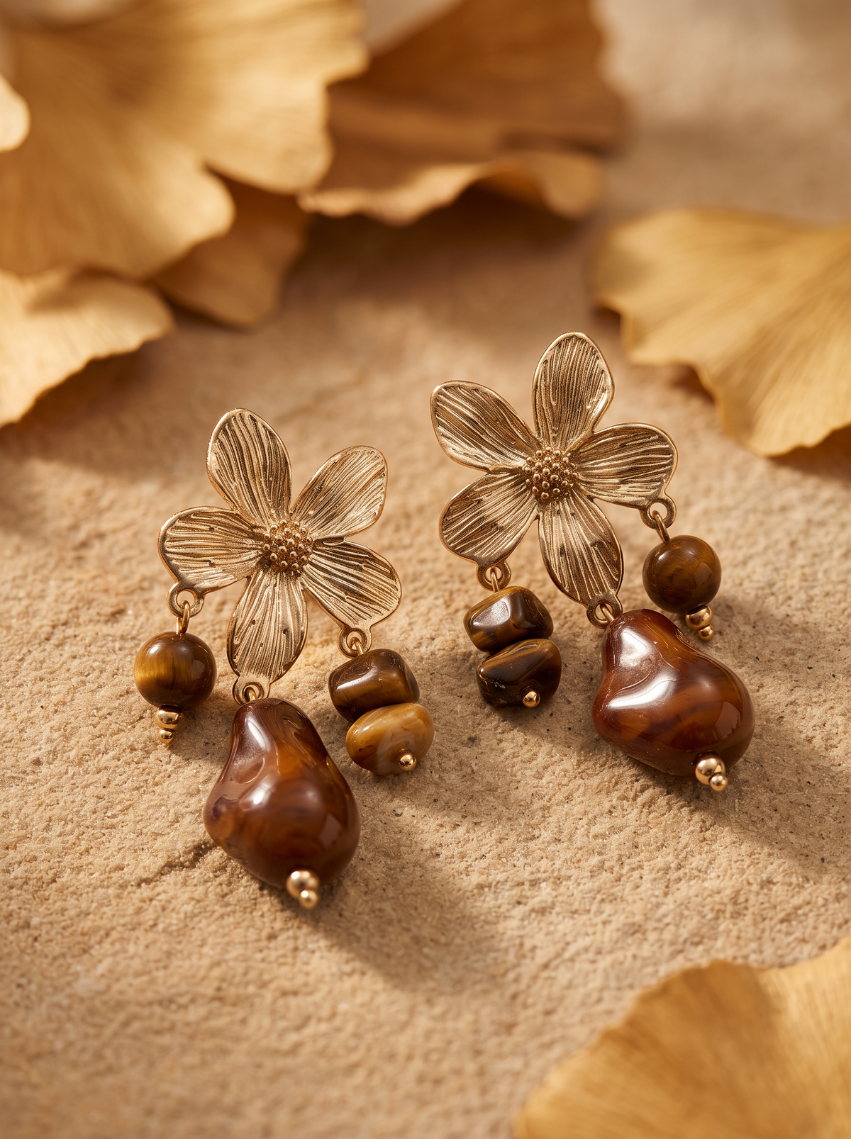 Boucles d'Oreilles Fleurs - Doré
