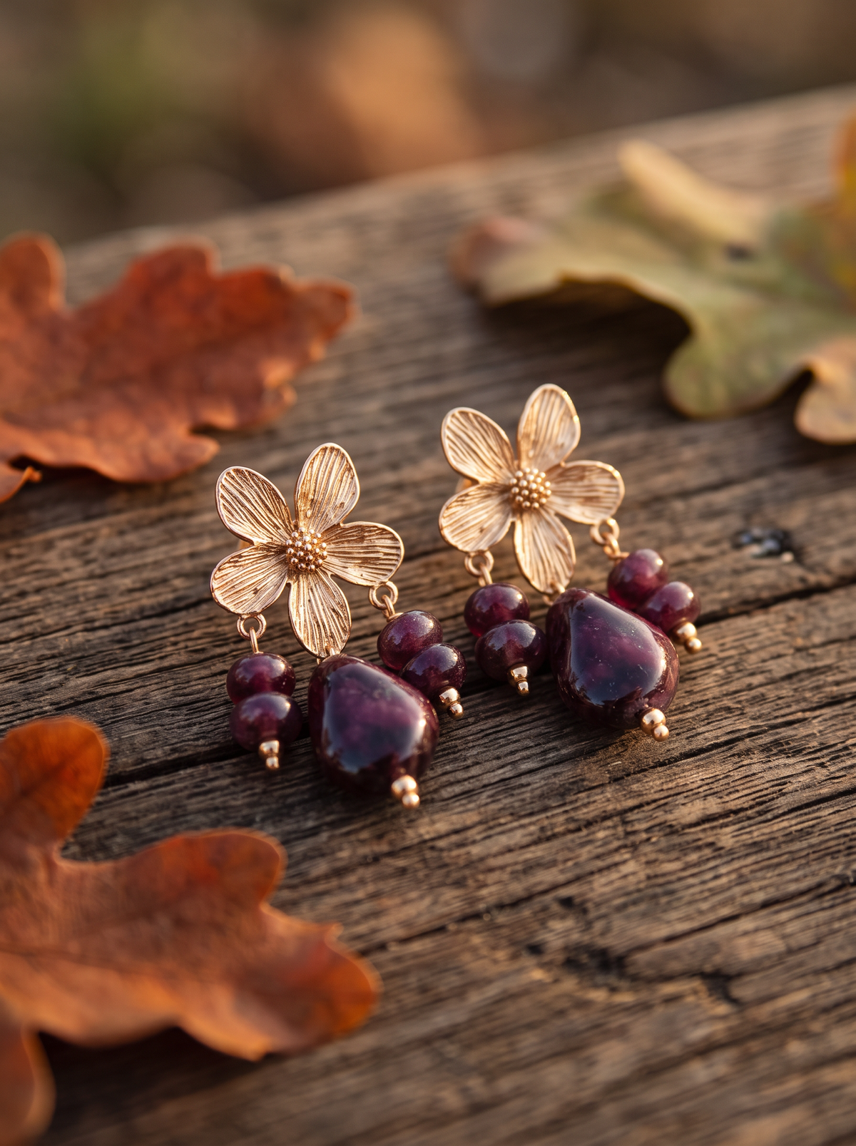 Boucles d'Oreilles Fleurs - Doré