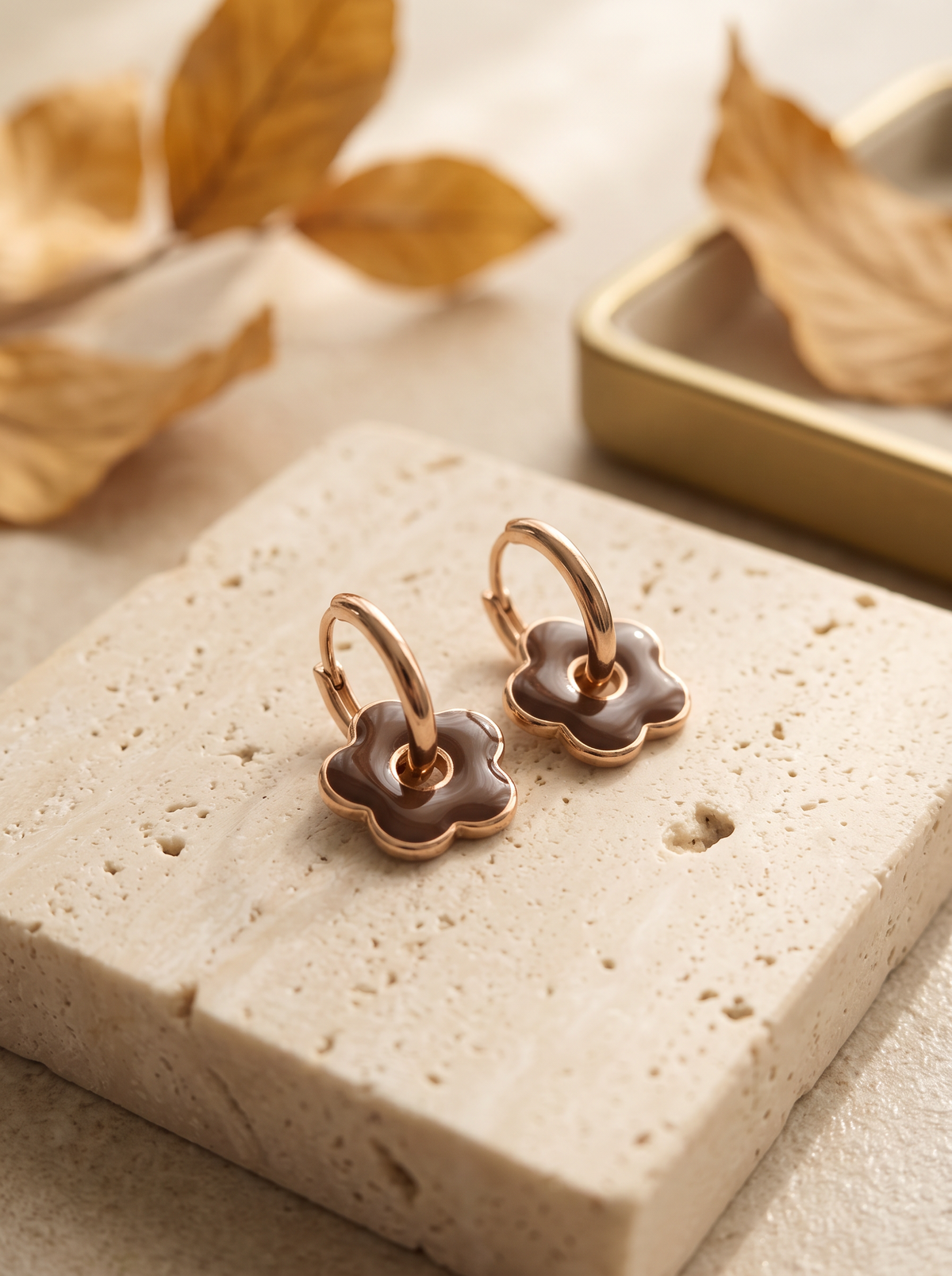 Boucles d'Oreilles Mini Créoles Fleur - Doré