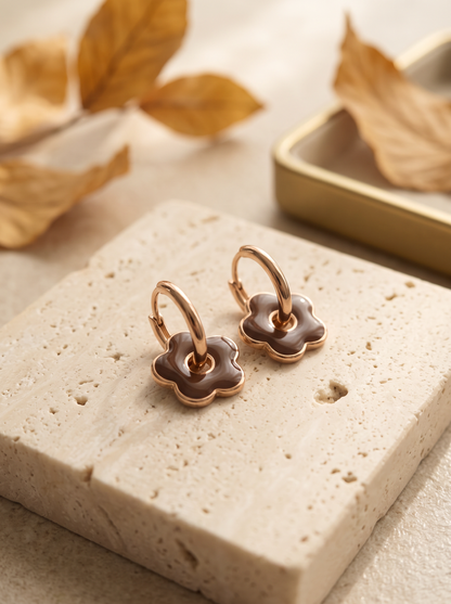 Boucles d'Oreilles Mini Créoles Fleur - Doré