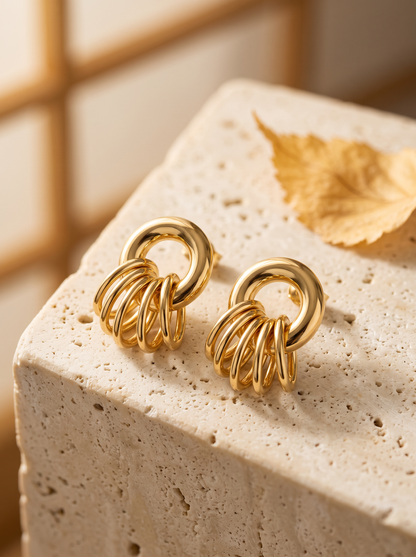 Boucles d'Oreilles Multi Anneaux - Doré