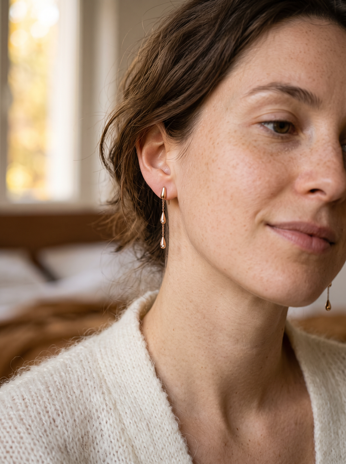 Boucles d'Oreilles Pendantes Gouttes - Doré