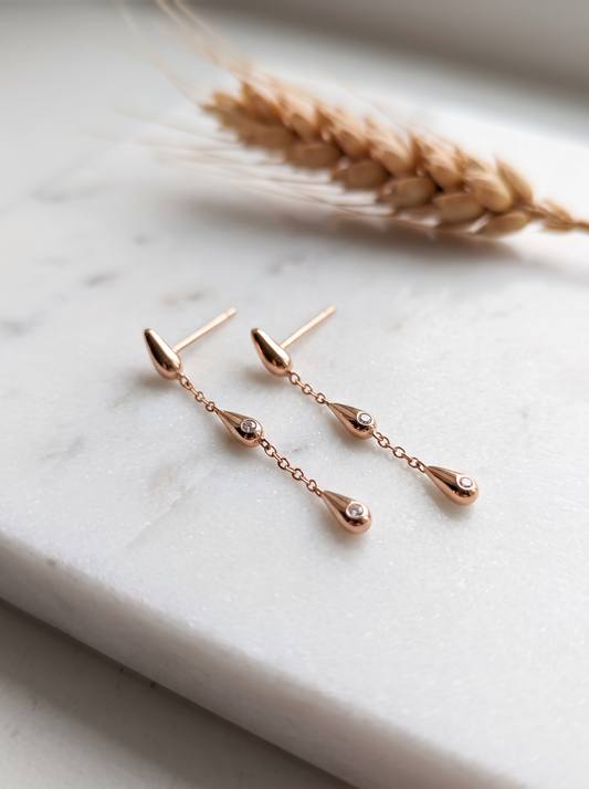 Boucles d'Oreilles Pendantes Gouttes - Doré