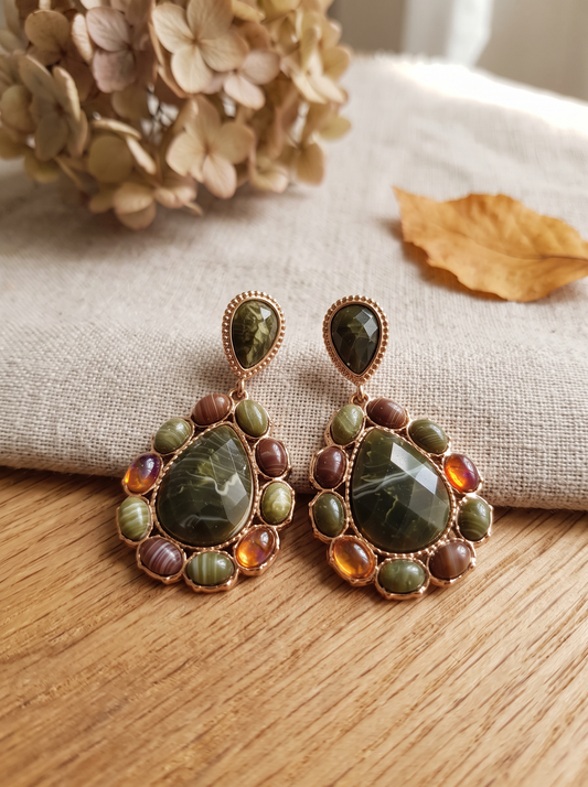 Boucles d'Oreilles Résine - Doré