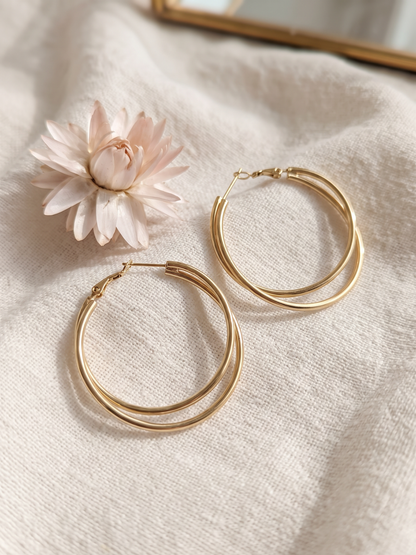 Boucle d'Oreille Créole Croisée - Doré 4cm