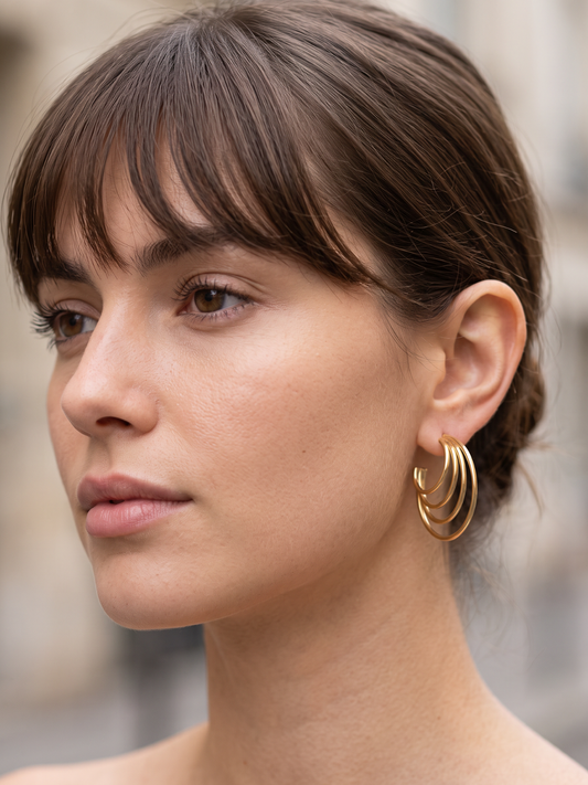 Boucle d'Oreille Créole Multi-Anneaux - Doré