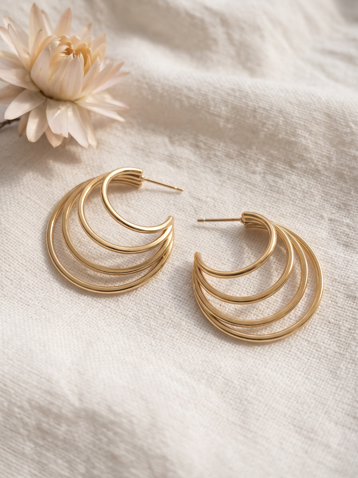 Boucle d'Oreille Créole Multi-Anneaux - Doré