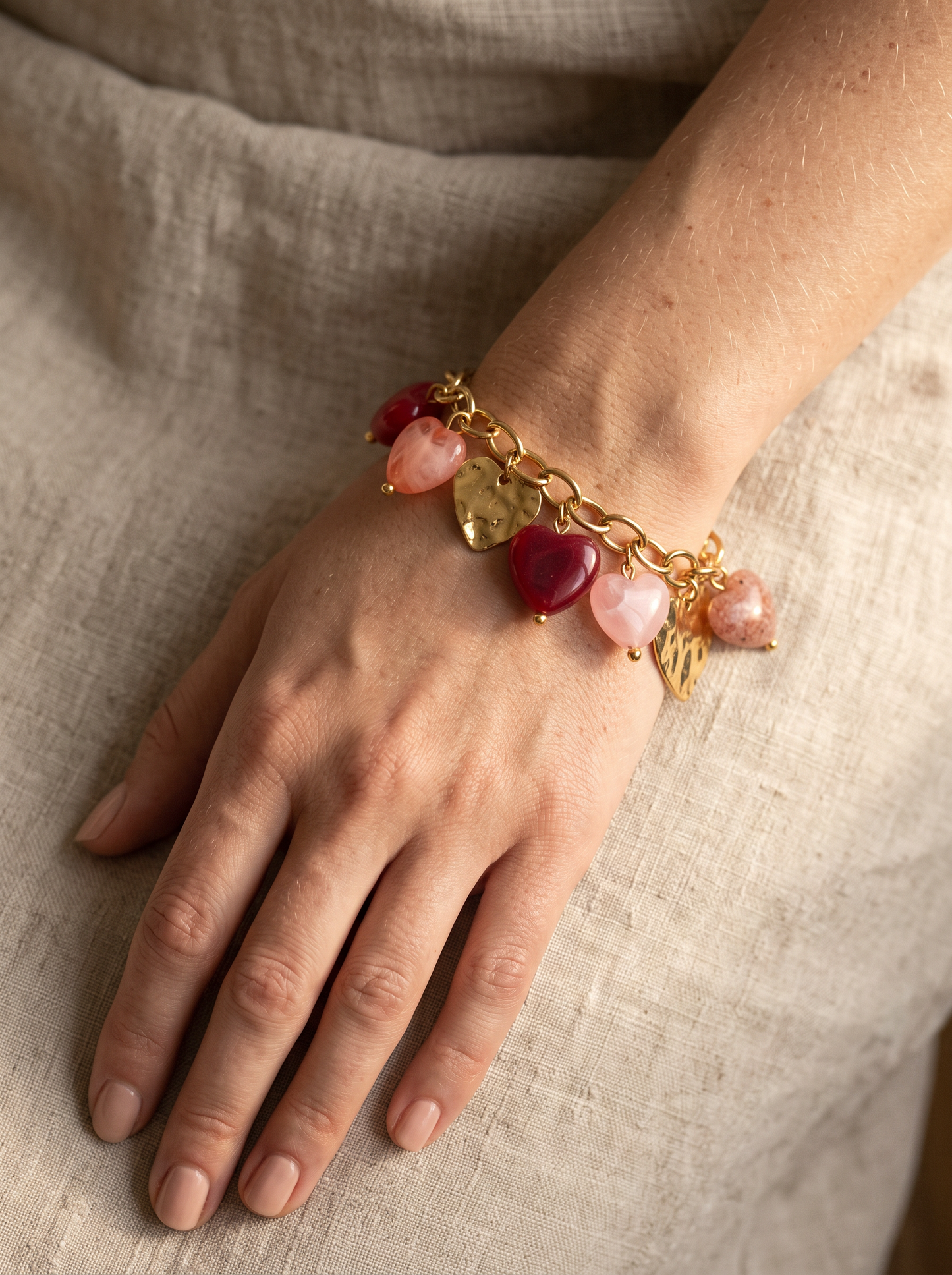 Bracelet Cœurs Roses et Rouges