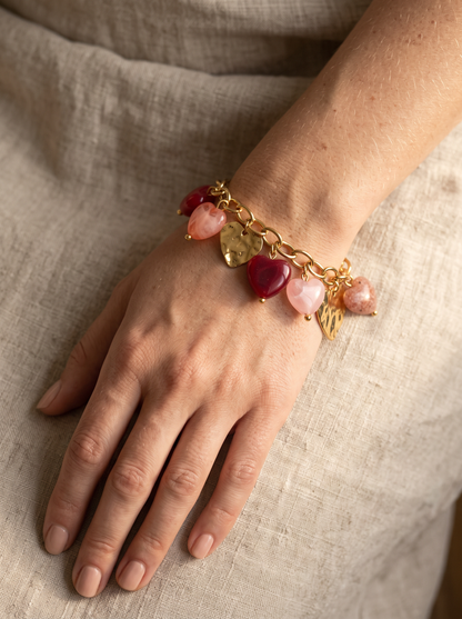 Bracelet Cœurs Roses et Rouges