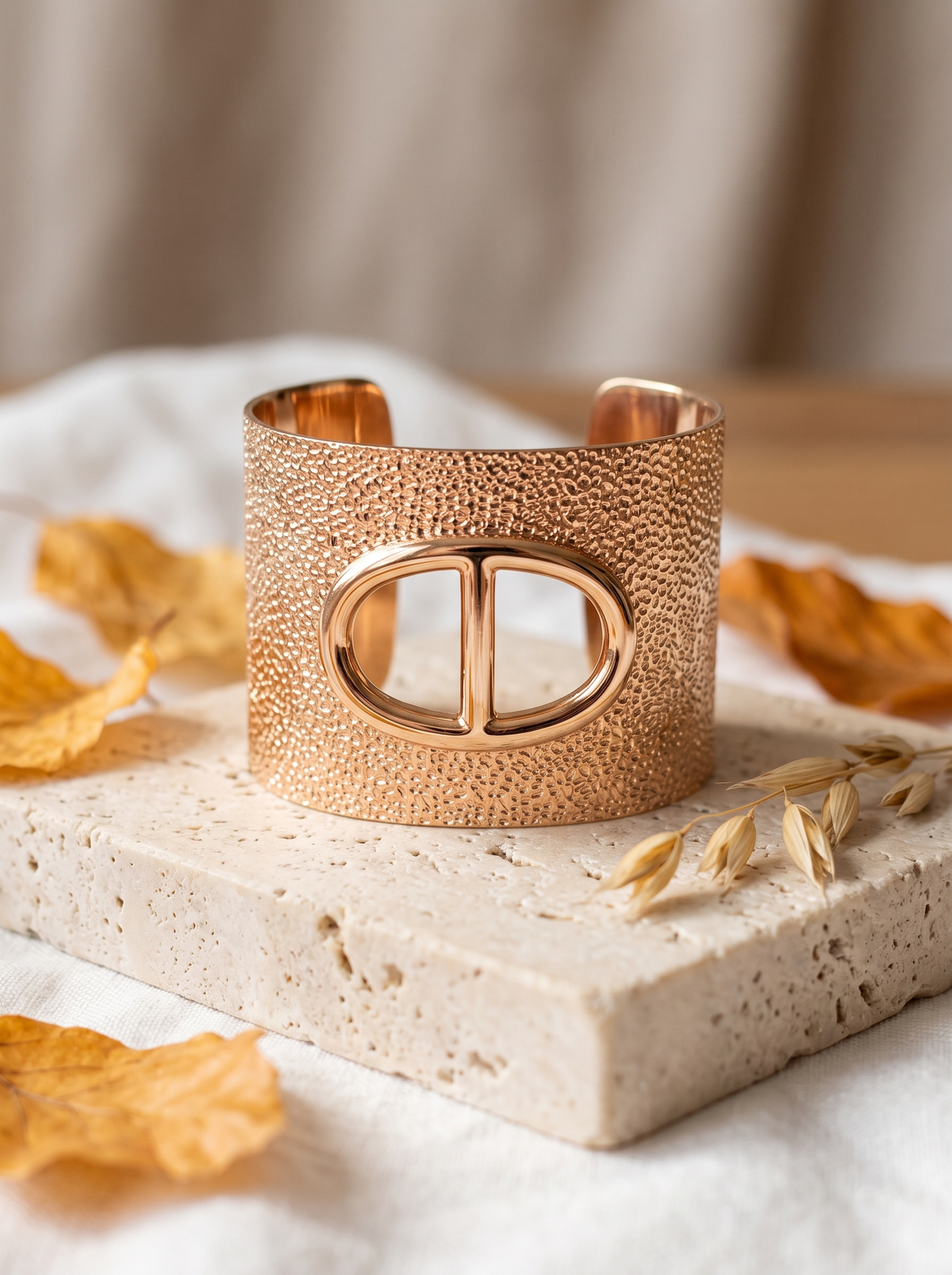 Bracelet Jonc Large Martelé - Doré
