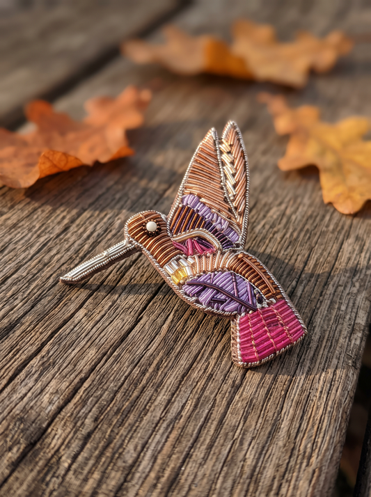 Broche Artisanale Colibri - Rose Doré