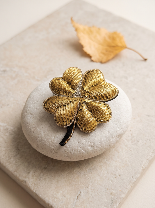 Broche Artisanale Trèfle - Doré