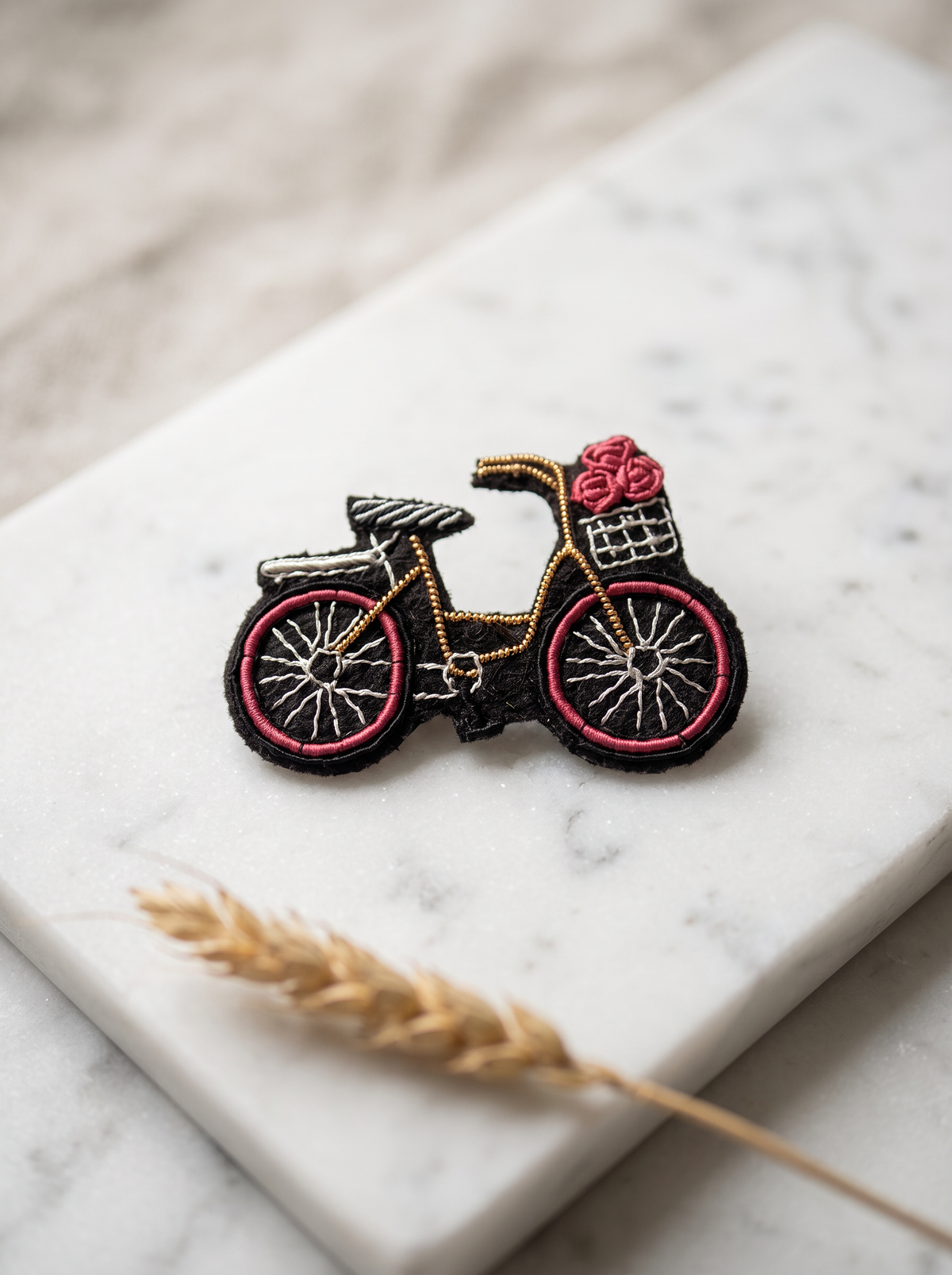 Broche Artisanale Vélo - Fuchsia Doré