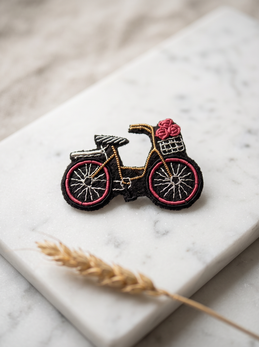 Broche Artisanale Vélo - Fuchsia Doré