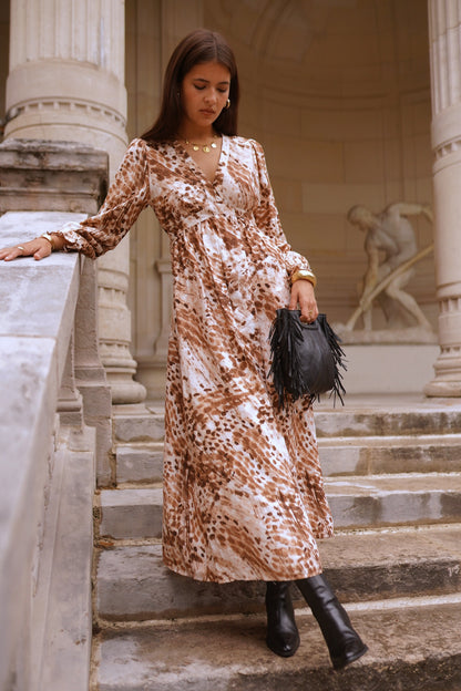 Robe Longue Imprimée Marron