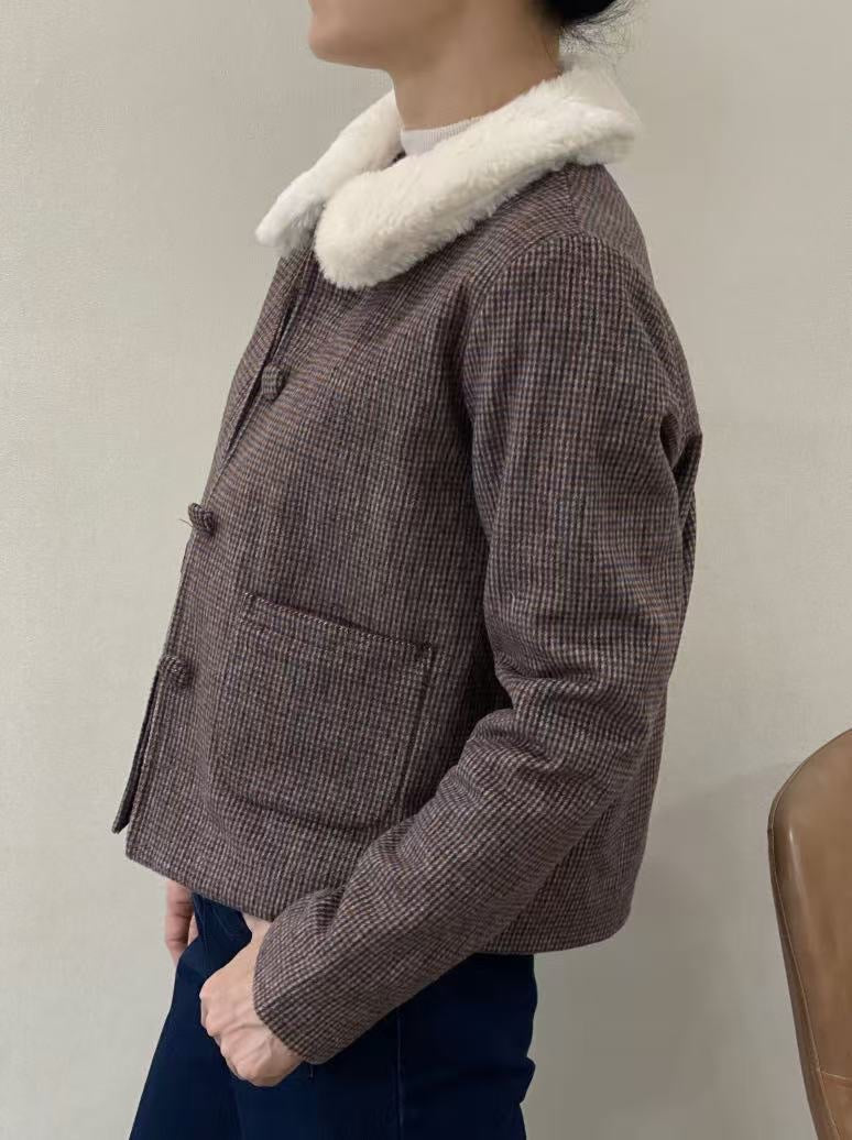 Veste à Carreaux Col Blanc