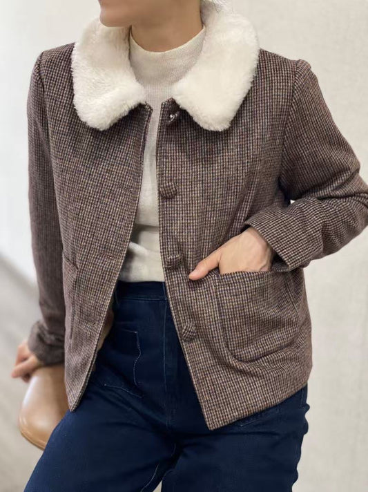 Veste à Carreaux Col Blanc