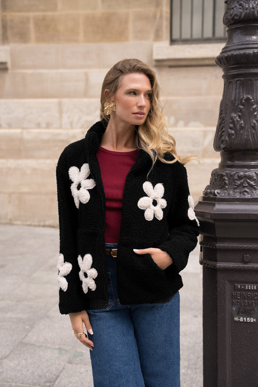 Veste Sherpa à Motifs Fleurs